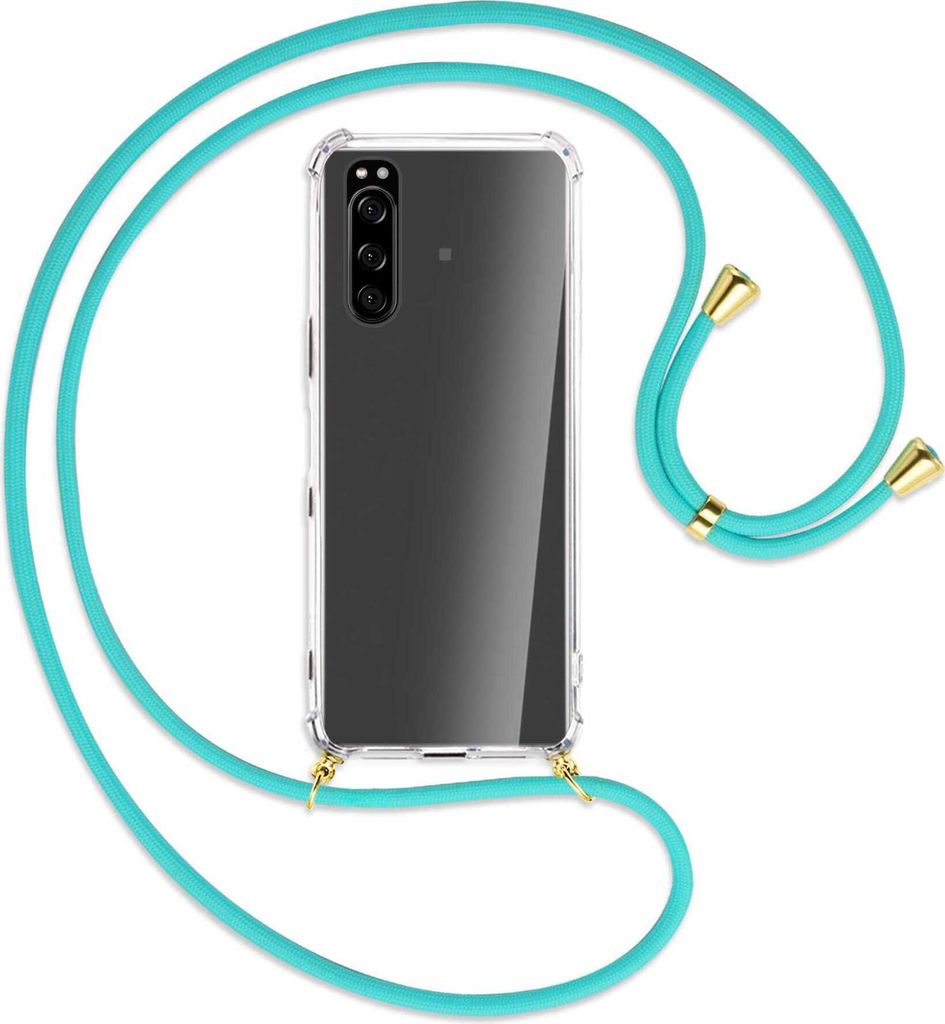 Handykette Backcover-Schutzhülle mit Band (Metall goldfarben) für Sony Xperia 5 III (XQBQ62G) - türkis