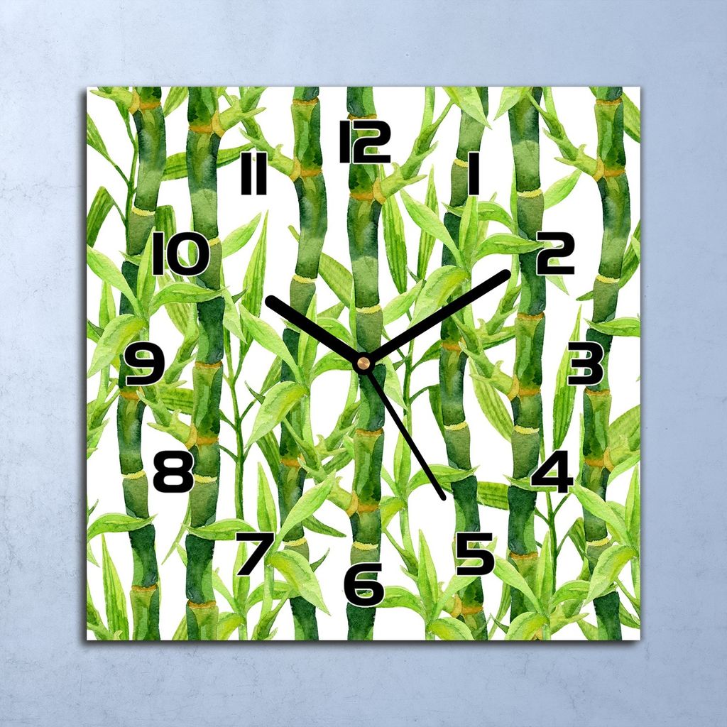 Wanduhr Echt-Glas-Küchenuhr Aquarell Bambus Quarz Lautlos 30x30 Deko Bilder