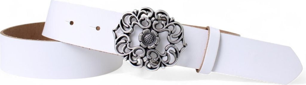 Damen Ledergürtel, florale Gürtelschnalle, Blumenschnalle, 4 cm, echt Leder