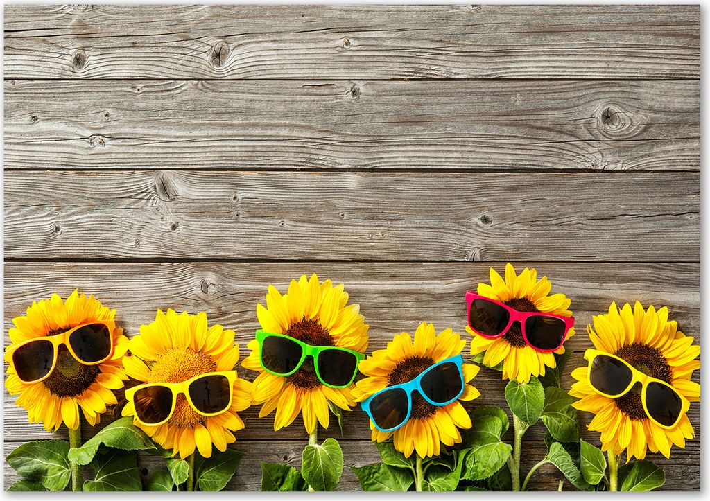 Tulup Glas-Bild - 100 x 70 - Wandbild aus Glas - Wandkunst - Wandbild hinter gehärtetem Sicherheitsglas - Blumen & Pflanzen - Sonnenblumen - Gelb