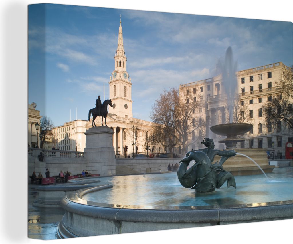 OneMillionCanvasses - Leinwandbilder - 140x90 cm, Zierbrunnen auf dem Trafalgar Square, London, Wandbilder Kunstdruck Wanddekoration - Foto auf L...