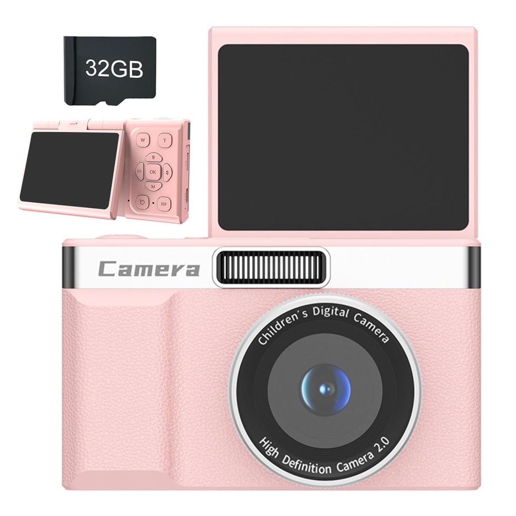 FHD1080P Kinderkamera, 32GB Digitalkamera – Mit Speicherkarte, 2,4" LCD Bildschirm, 1200mAh Batterie, Fotokamera mit 5 Puzzle-Spielen für Kinder