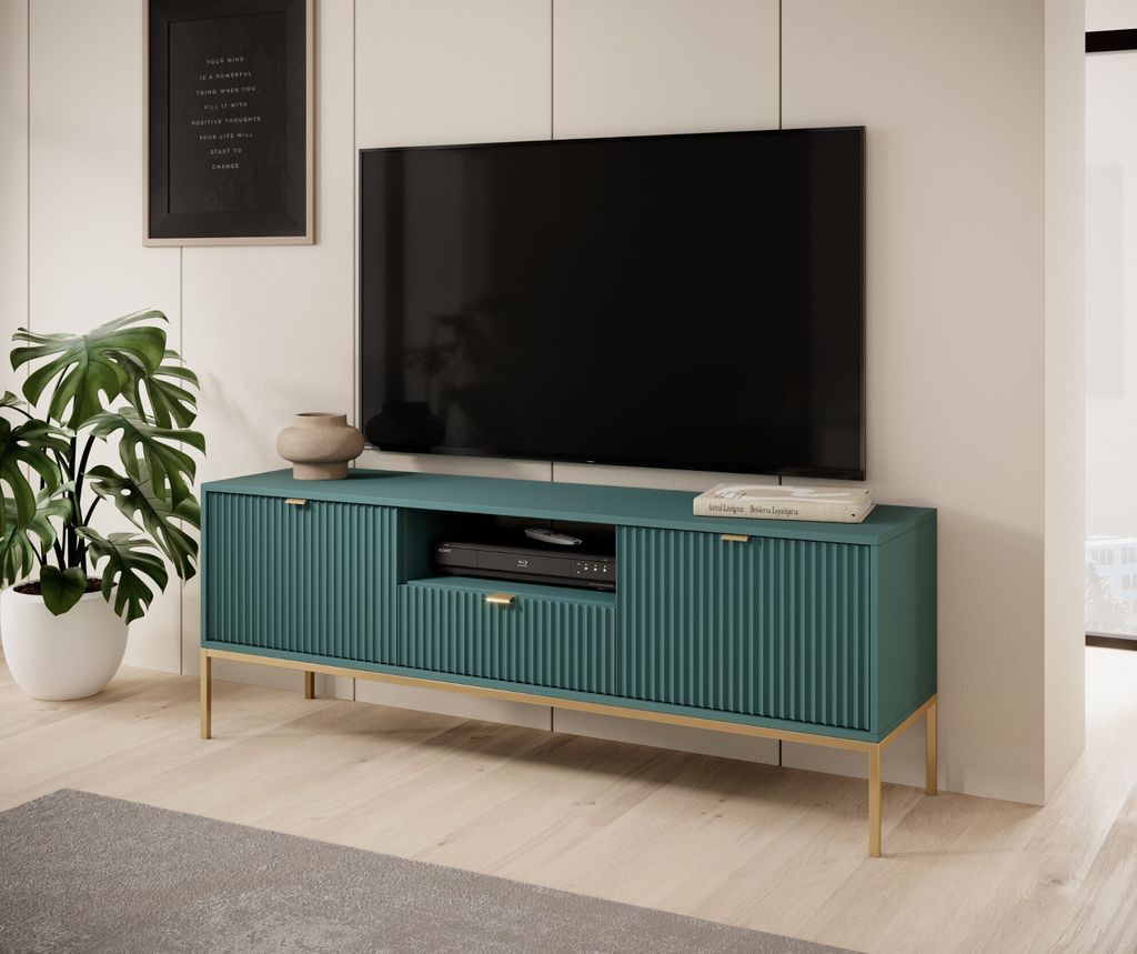 Rtv Kabinett Flasche Grün Mit Goldrahmen, 154X39X56 Cm, Modern, Für Wohnzimmer Mit Schublade