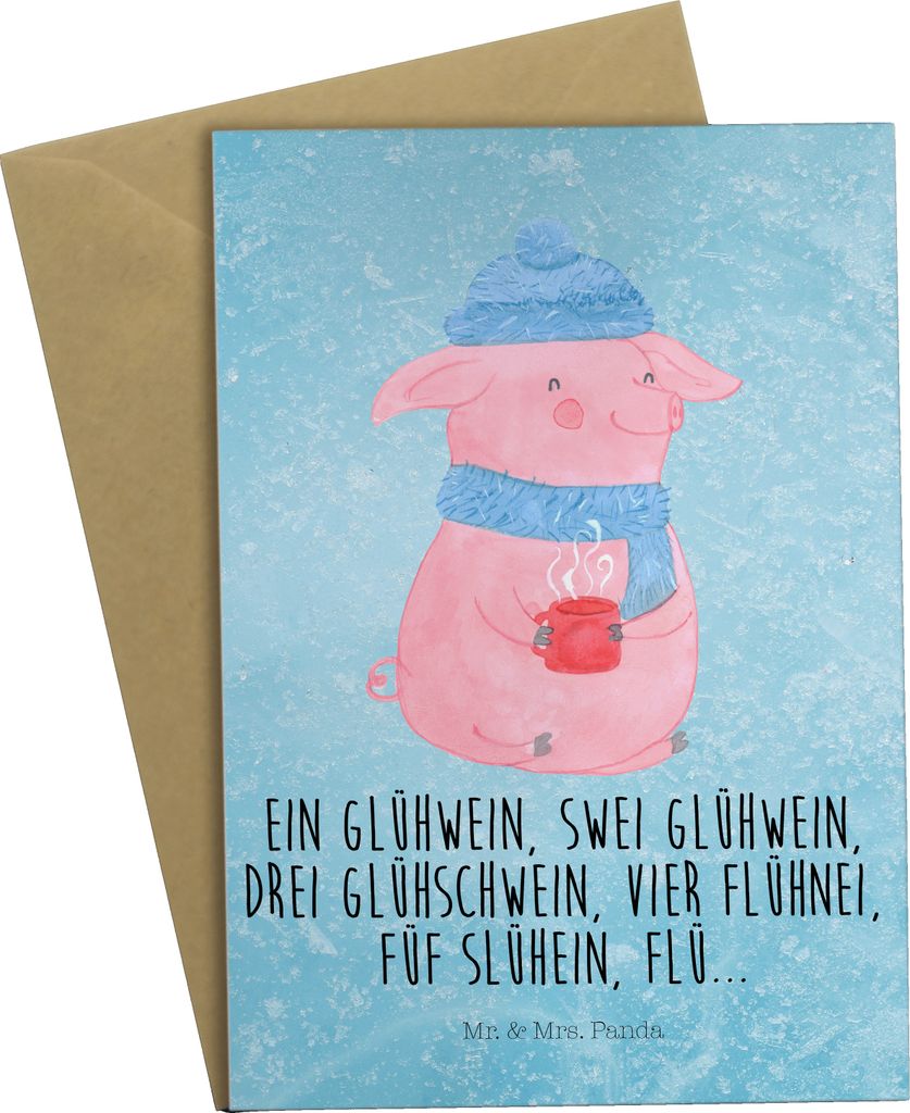 Mr. & Mrs. Panda Grußkarte Schweinchen Glühwein - Eisblau - Geschenk, einladungskarten, Weihnachtsmarkt, babykarte, Weihnachten, dankeskarten, we...