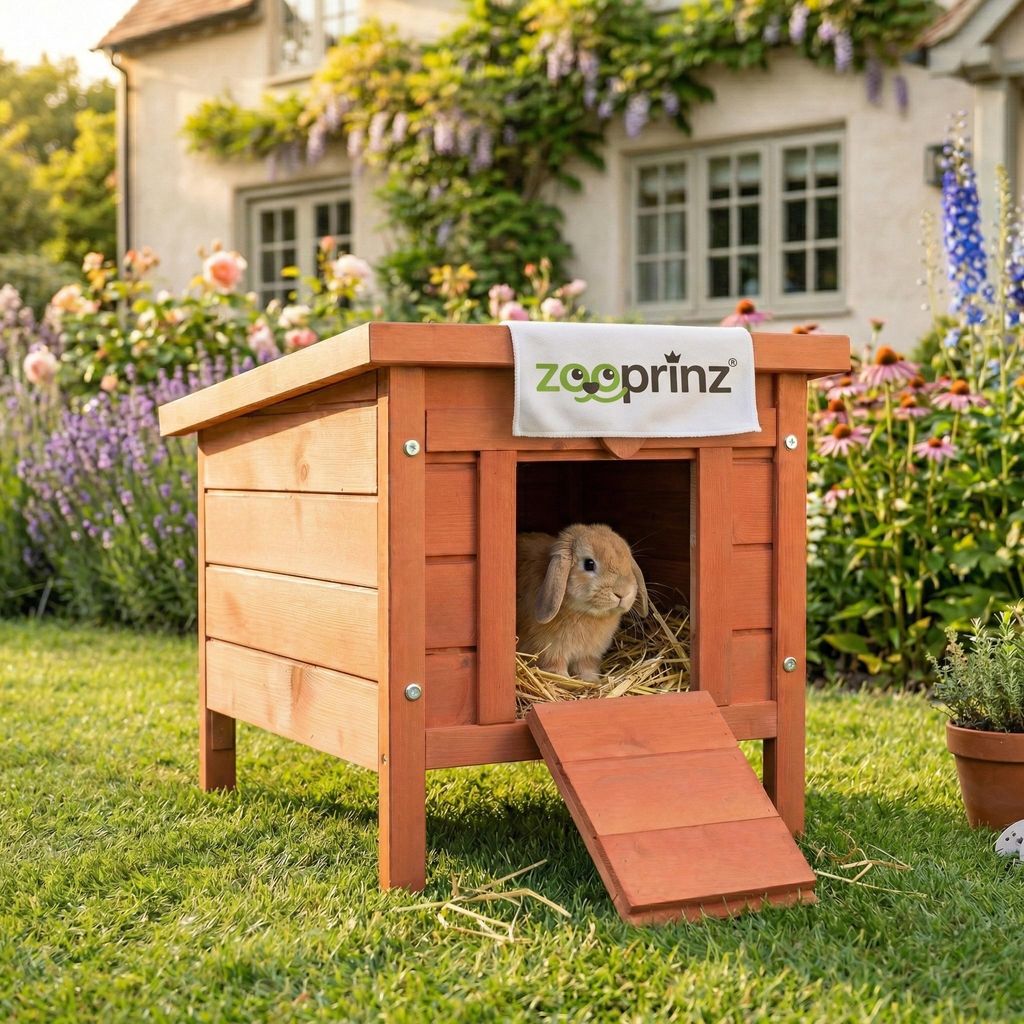 zooprinz Mini Hasenhaus Hasenstall mit Klappdach Wetterfest robustes Vollholz 51,5x43x42cm (BxHxT)