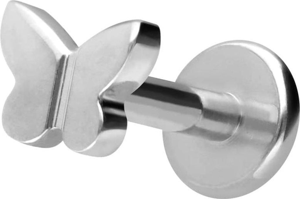 Ohrpiercing, Nasenpiercing Titan Labret mit Innengewinde SCHMETTERLING Silber Stablänge: 5mm | Stabstärke: 1,2mm