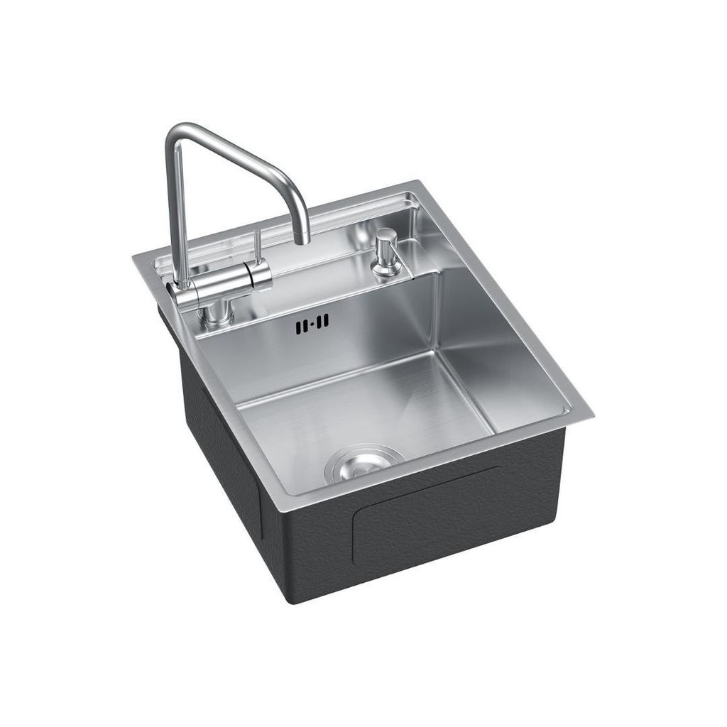 VBChome Küchenspüle 40x50 cm Edelstahl mit Absenkbarer Armatur Spülbecken mit flachem Rand inkl. Seifenspender Siphon & Abdeckung Unterschrank a...