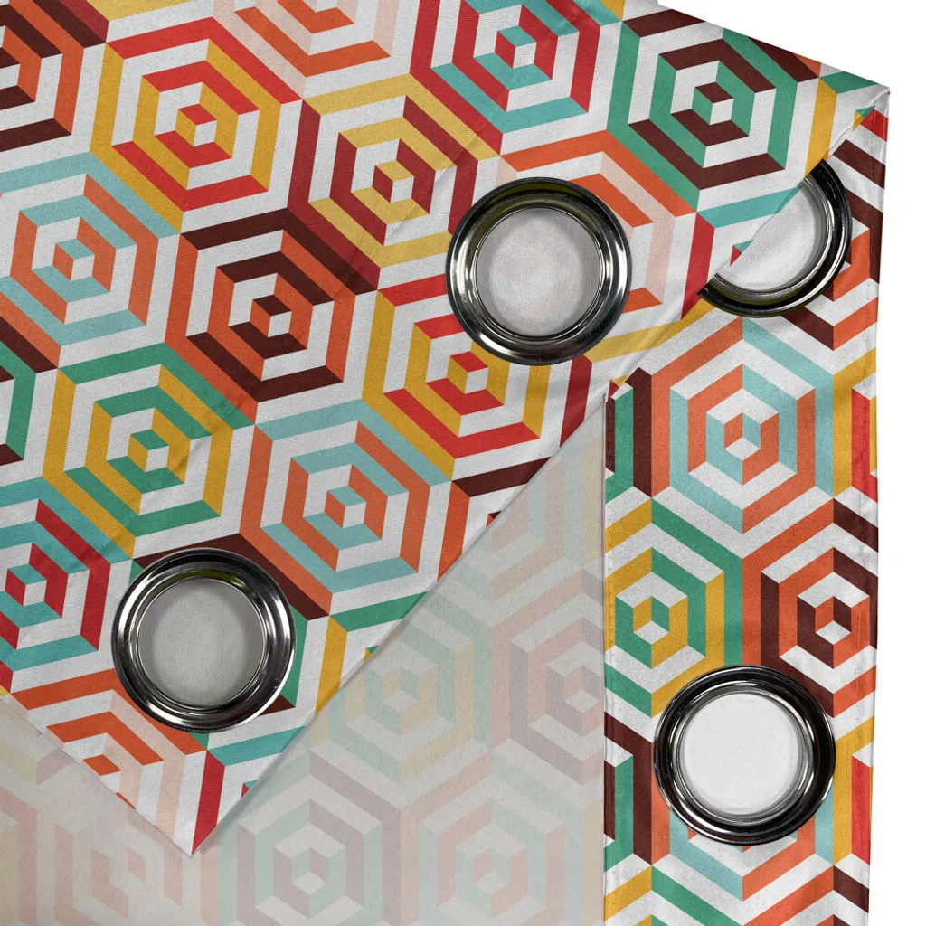 Rideau géométrique orange 280x175cm pour masquer le vis-à-vis déco