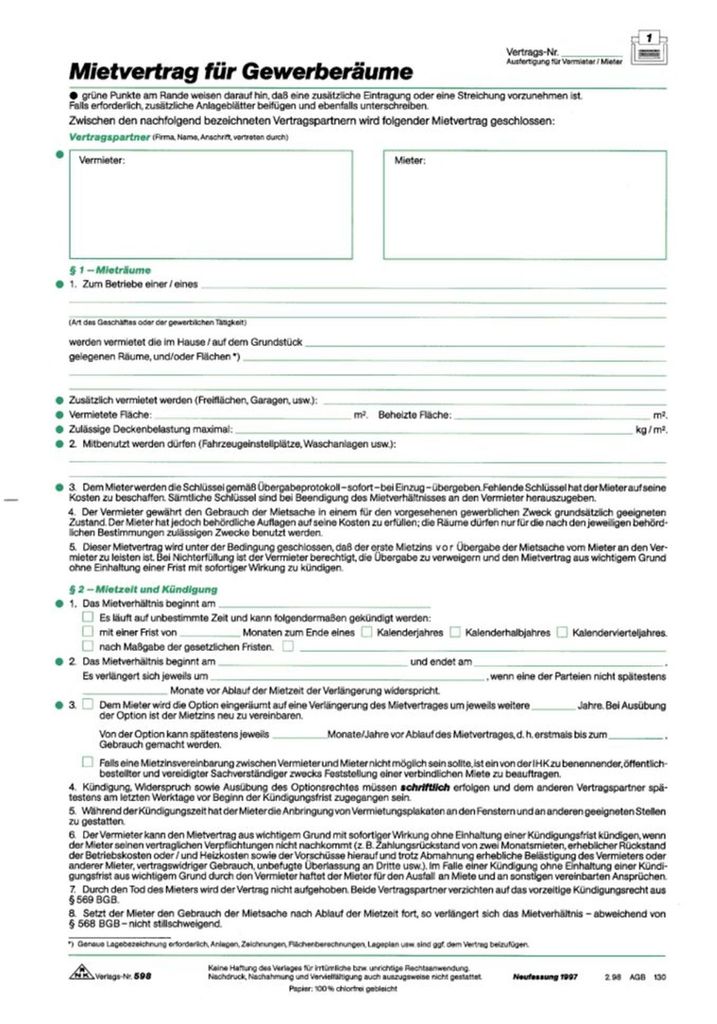 RNK Mietvertrag Gewerberaum DIN A4 6 Seiten 10St