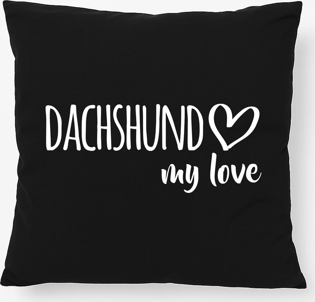 Huuraa Kissen Dachshund my love 40x40cm mit Füllung Black Baumwolle Dekokissen Geschenkidee