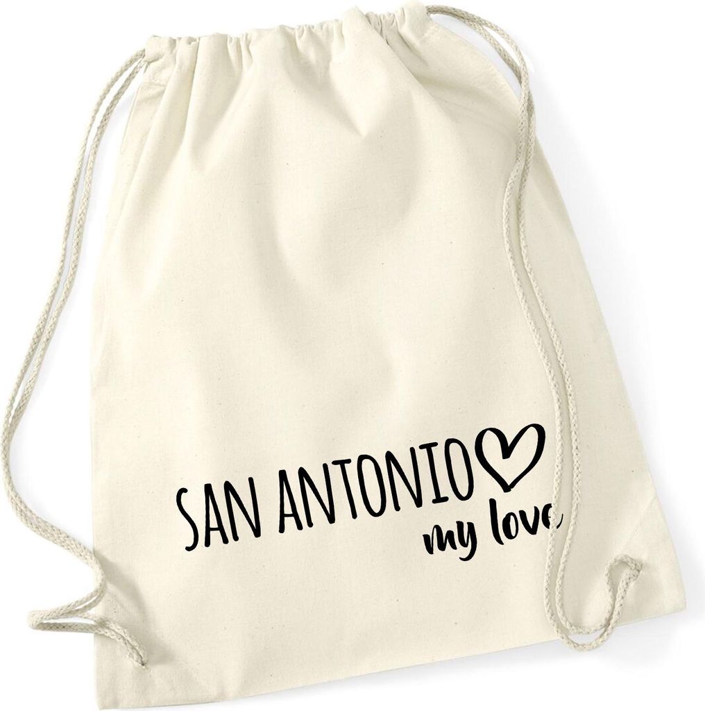 Huuraa Turnbeutel San Antonio my love 12 Liter Natural Baumwolle Rucksack Geschenkidee