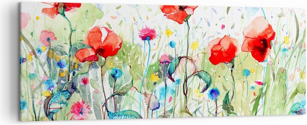 Bild auf Leinwand - Leinwandbild - Blumen Wiese Blatt Natur - 140x50cm - Wand Bild - Wanddeko - Leinwanddruck - Bilder - Kunstdruck - Wanddekoratio...