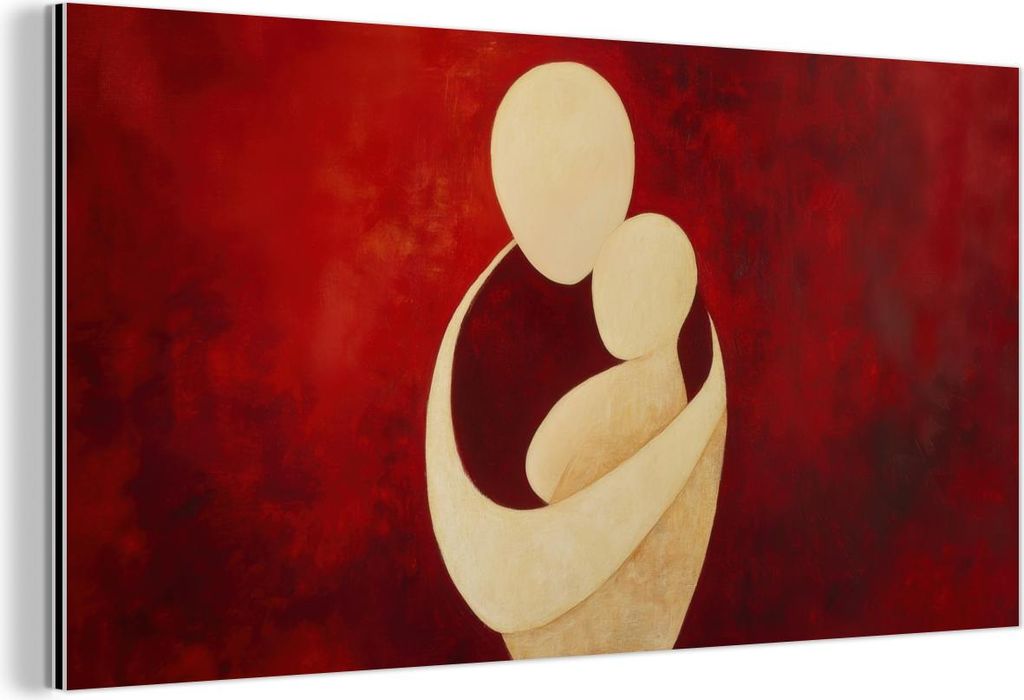 MuchoWow Wanddekoration Metall Metallbild Wandkunst 40x20 cm Abstrakt - Mutter - Kind - Rot MuchoWow Aluminium Gemälde - Bild - Aluminium