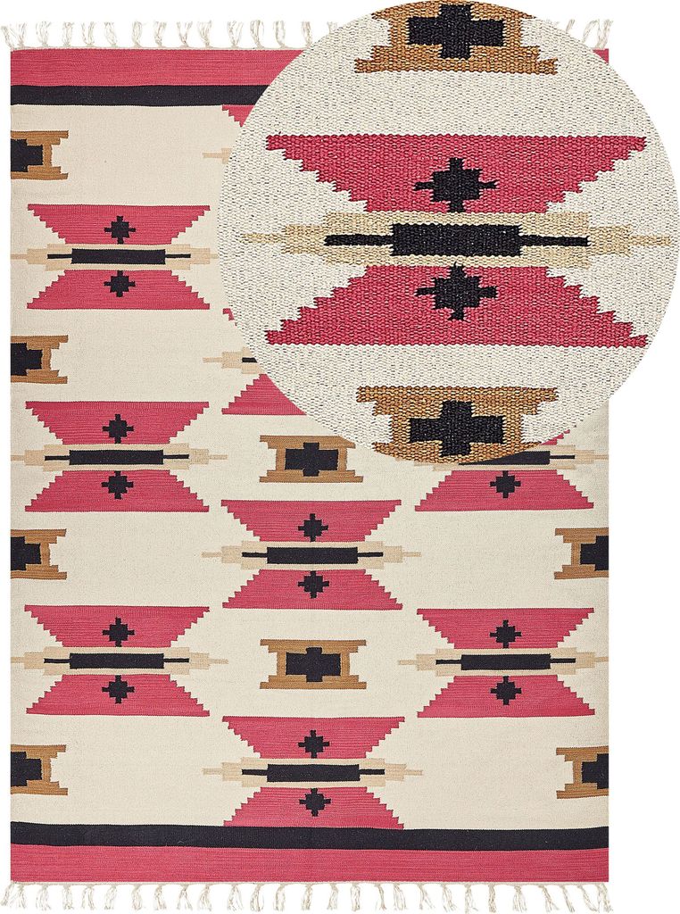 BELIANI Kelim-Teppich Mehrfarbig Baumwolle 200 x 300 cm mit Fransen Geometrischem Muster Handgewebt Zweiseitig Modern Boho Wohnzimmer Schlafzimmer