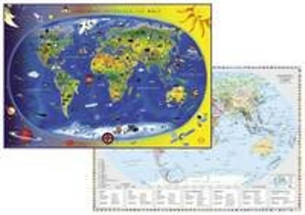 Poster mappemonde éducative illustrée avec drapeaux pour chambre enfant