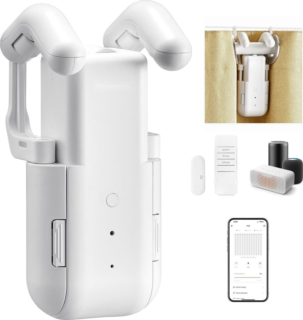 Automatischer Vorhangöffner - Elektrischer Gardinenmotor - App & Fernbedienung - Alexa & Google Home kompatibel - Lautlosmodus - Timer - Für Vorh...