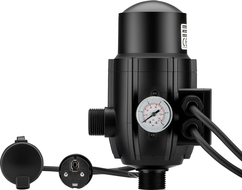Wiltec Druckschalter mit Kabel EPC-2 230V bis 10 bar, Druckwächter mit Trockenlaufschutz für Hauswasserwerke und Pumpen, zuverlässige Pumpensteu...