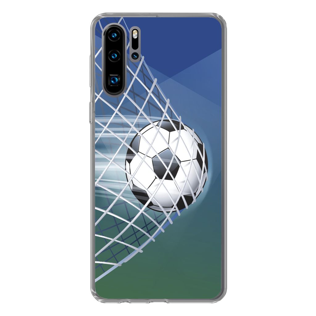 MuchoWow Handyhülle Schutzhülle Hülle für Huawei P30 Pro Eine Illustration eines Fußballs im Netz - Jungen - Mädchen - Kinder Silikon Softc...
