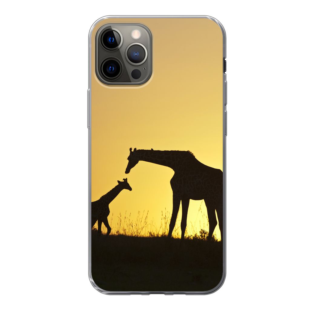 MuchoWow Handyhülle Schutzhülle Hülle für iPhone 13 Pro Giraffe - Scherenschnitt - Kalb Silikon Softcase Handy Hülle - Handy-Tasche