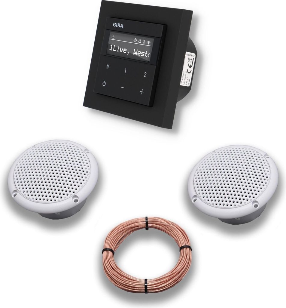 Gira Unterputz IP Internetradio 232003 + Bluetooth Komplett-SET, E2 schwarz matt + 2 x Deckenlautsprecher Einbaulautsprecher (Feuchtraum/Badezimmer...