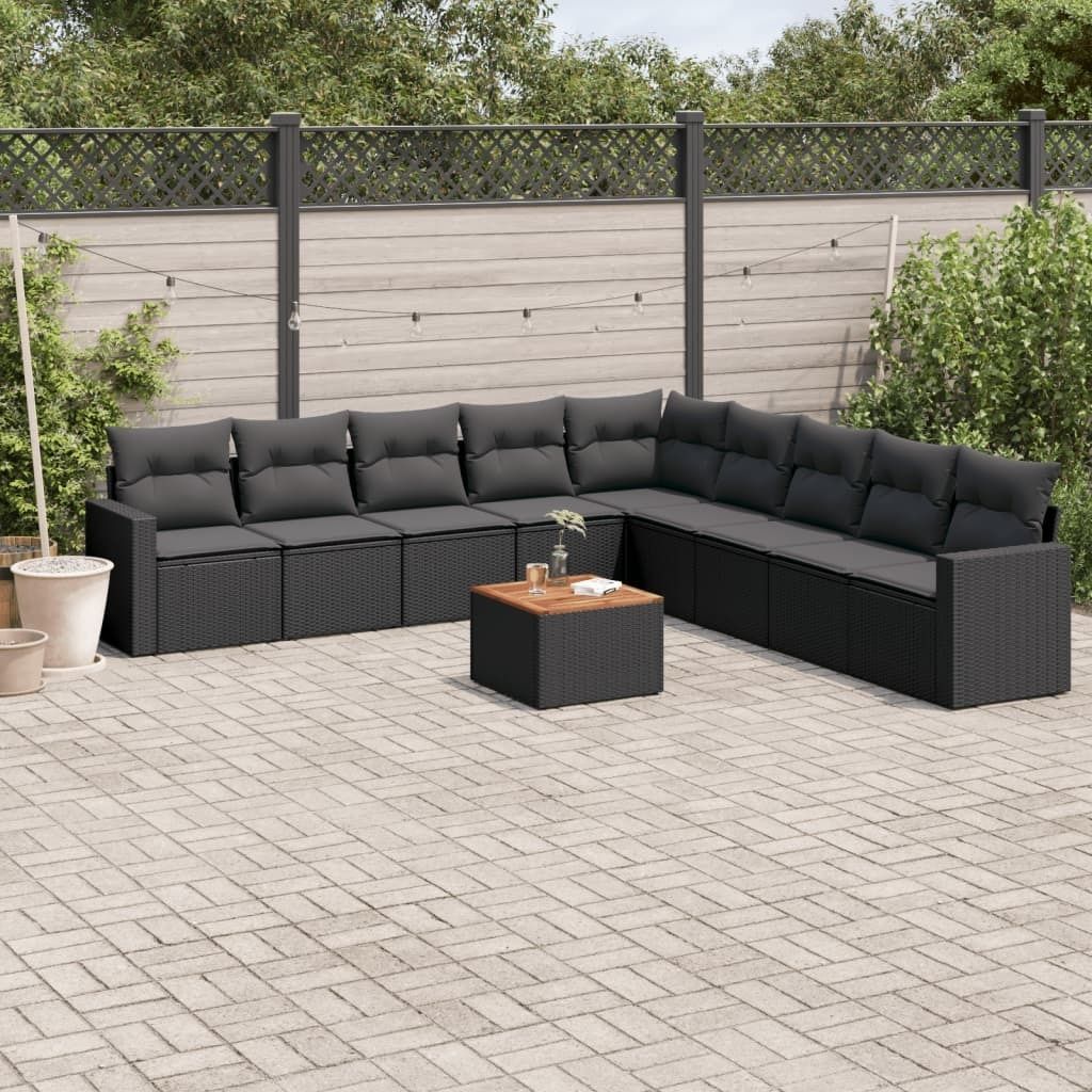 Maison Exclusive - 10-tlg. Garten-Sofagarnitur mit Kissen Schwarz Poly Rattan