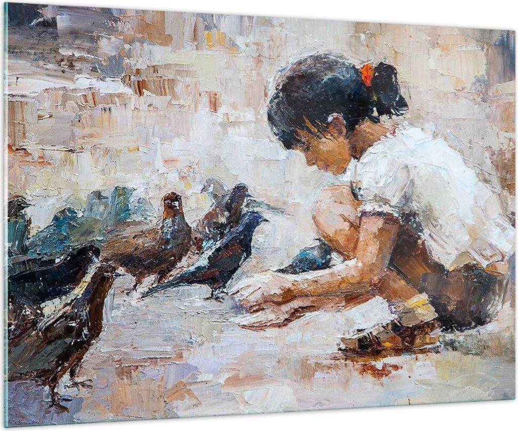 Bilder auf glas - Kind Vogel Karma - 100x70cm - Glasbilder - Wandbilder - Kunstdruck - zum Aufhängen bereit - Wanddekoration aus Glas - Glas Bilde...