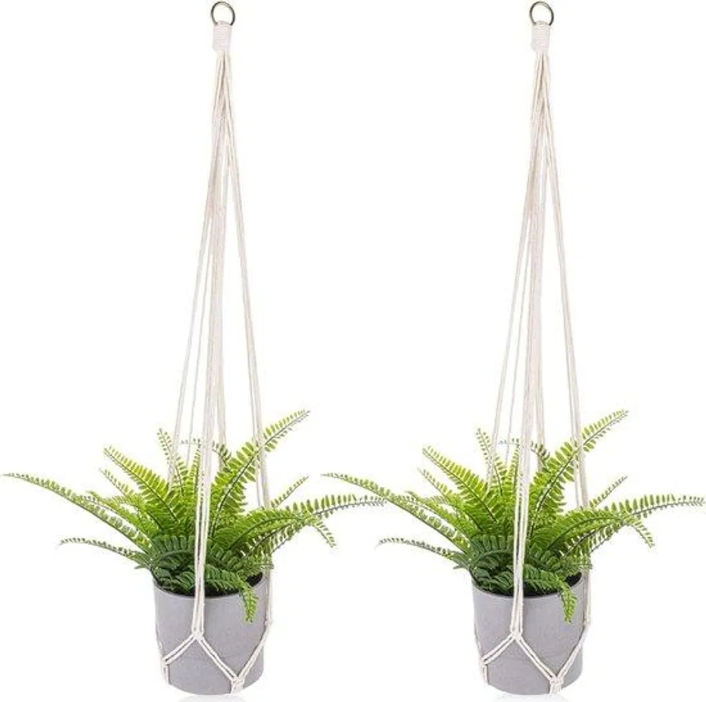 Lot de 2 suspensions macramé pour plantes - Porte-fleur bohème en coton