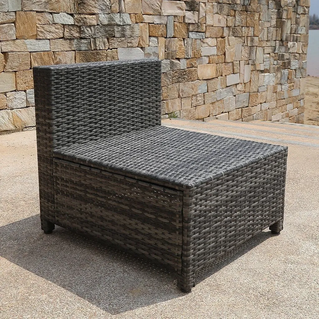 Ensemble Canapé de Jardin Lounge en Polyrotin Gris avec Table Basse - 6