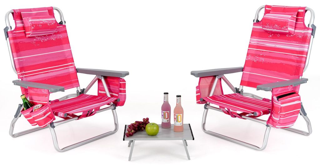 KOMFOTTEU Strandstühle klappbar mit Tisch, Campingstühle mit Kopfstütze & Verstellbarer Rückenlehne, Beachchair mit Eisbeutel & Getränkehalter...