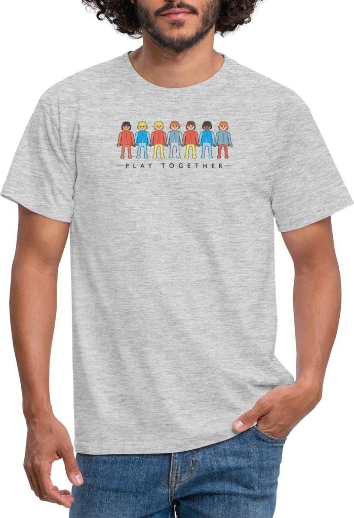 Spreadshirt PLAYMOBIL Figuren Play Together Männer T-Shirt, S, Grau meliert