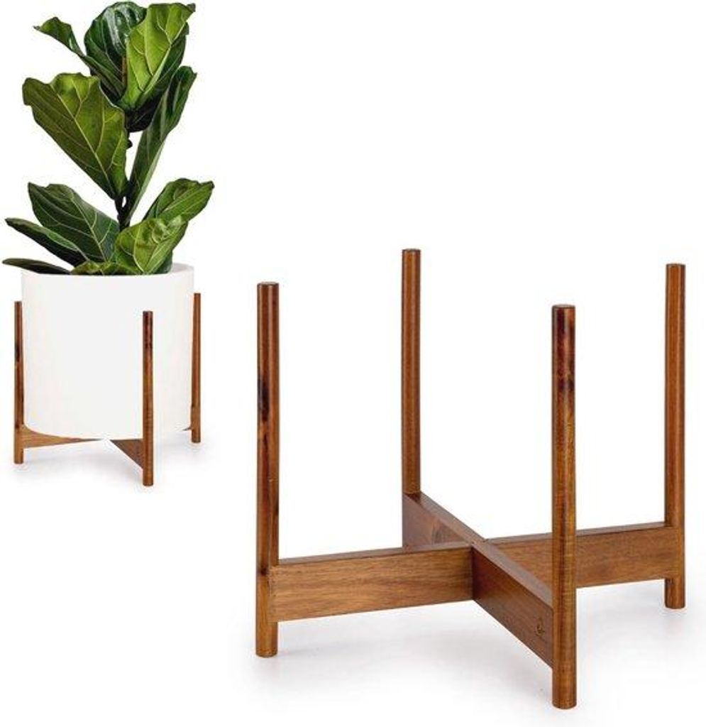 Moderne plantenstandaard van hout, zonder witte keramische Productafbeelding 