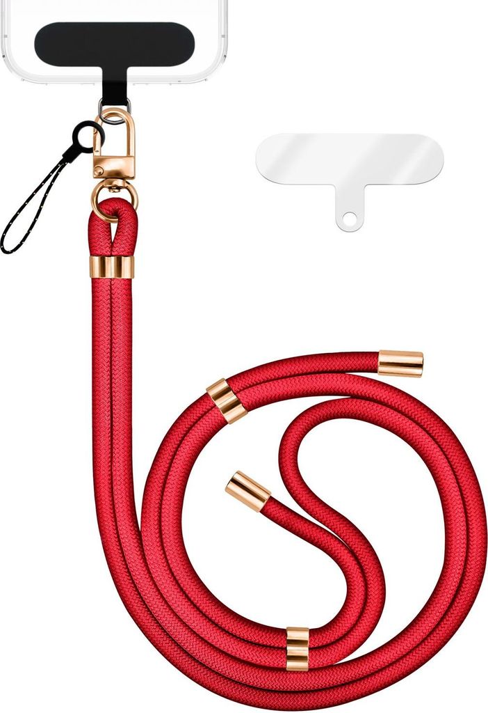 HoldMe Edition - Lanyard mit Karabiner Schwarz & 2 Pads - Universal Handykette Nylon Umhänge Band - Rot