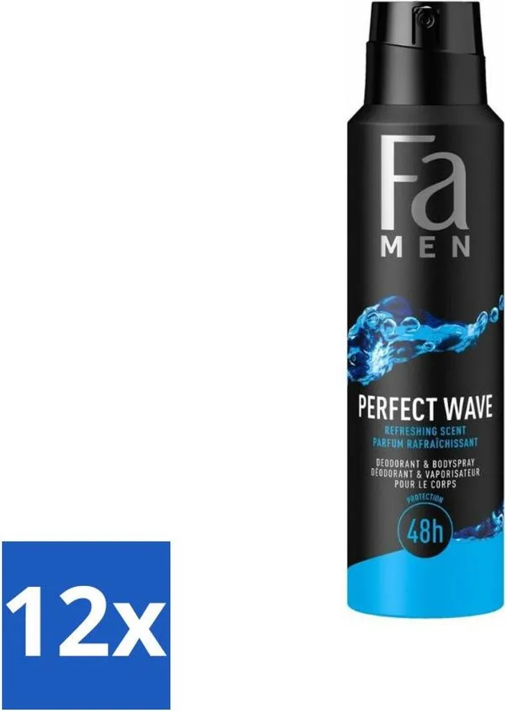 Déodorant Anti-Odeur Fa Men Perfect Wave - Pack de 12 Sprays de 150ml