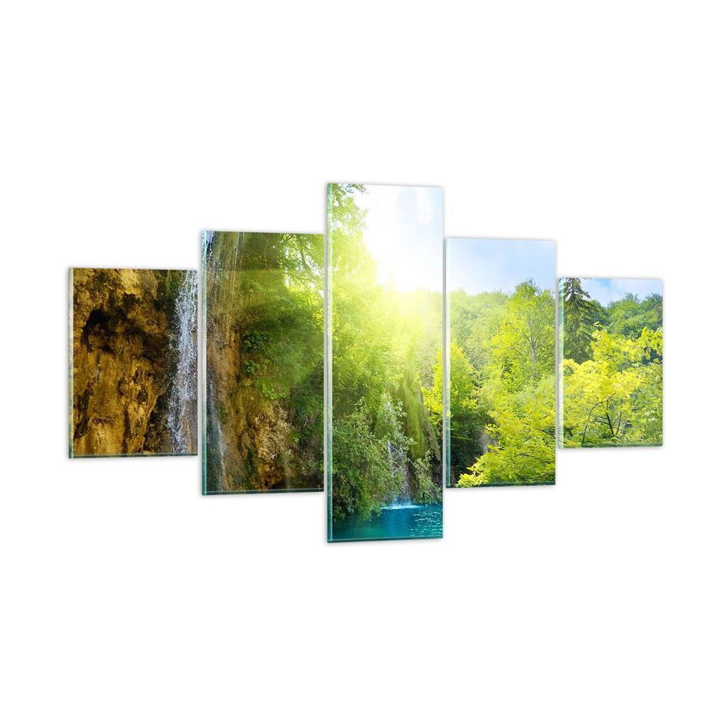 Bilder auf glas - Wasserfall Forrest Himmel - 125x70cm - Glasbilder - Wandbilder - Kunstdruck - zum Aufhängen bereit - Wanddekoration aus Glas - G...