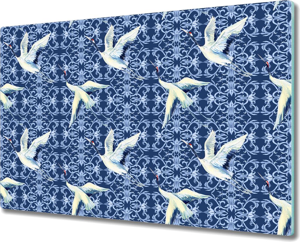 Herd-Abdeckplatte Glas Schneidebrett Ceranfeld-Abdeckung - 80x52 cm - Chinesische Kräne