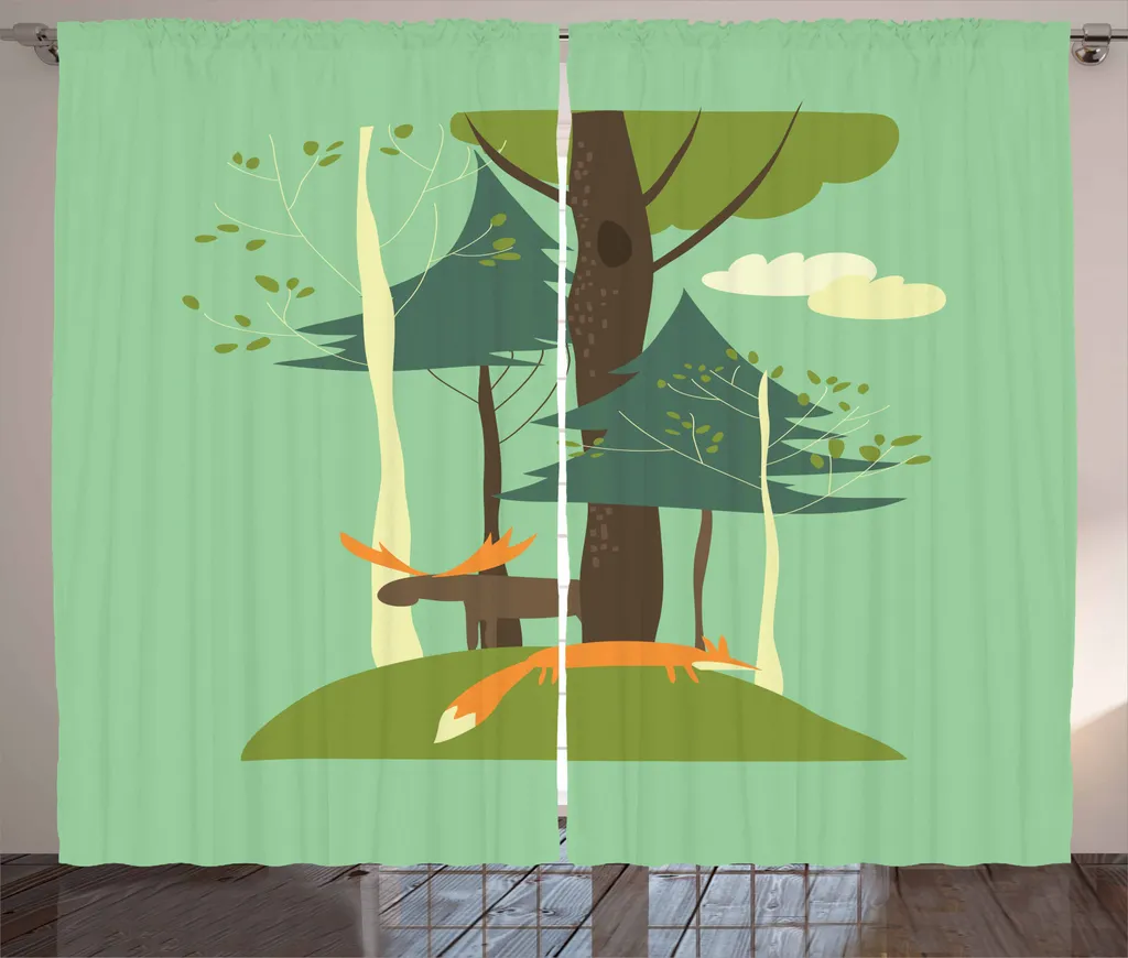Tende Camera da Letto Rustiche ABAKUHAUS 280x245 cm Alce e Volpe