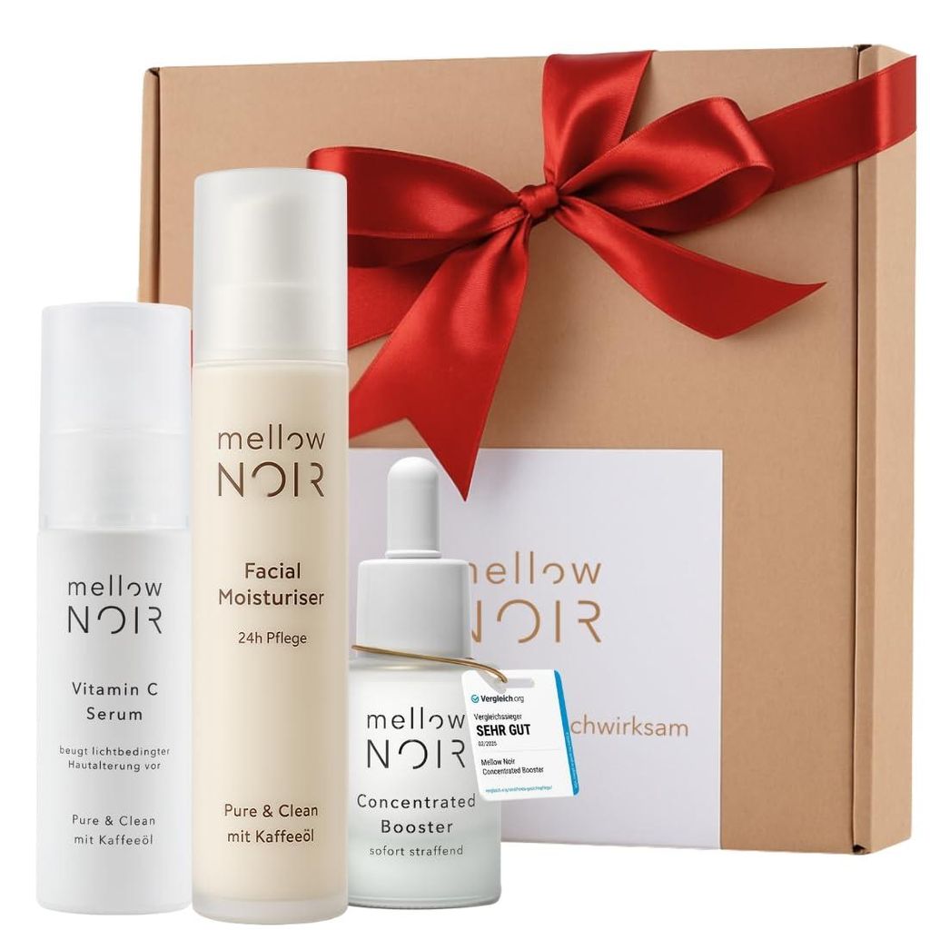 Höhle der Löwen Gesichtspflege Set | mellow NOIR | Hyaluronserum, Tagescreme, Vitamin C Serum | Anti Falten Gesichtspflege