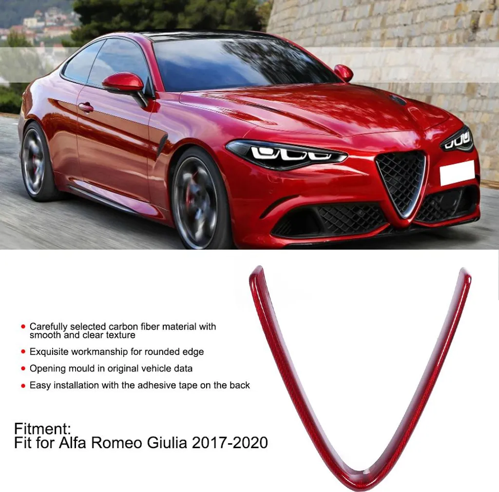 Insert de calandre carbone rouge en V pour Alfa Romeo Giulia 2018 - 2