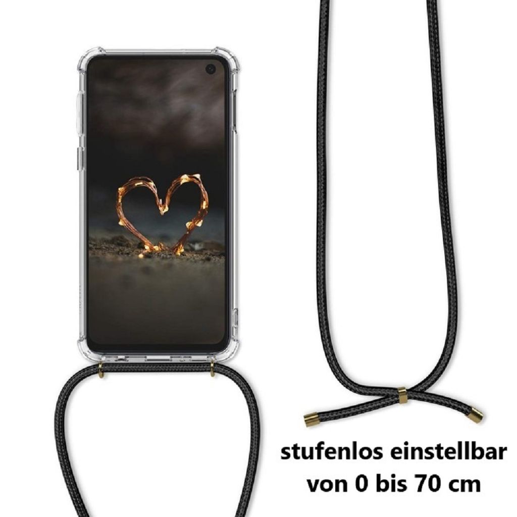 AROYI Handykette Hülle Kompatibel mit Samsung Galaxy A72 5G mit 2 Stück Panzerglas Schutzfolie Necklace Handyhülle mit Band Transparent Silikon Schutzhülle Case für Samsung Galaxy A72 5G Schwarz