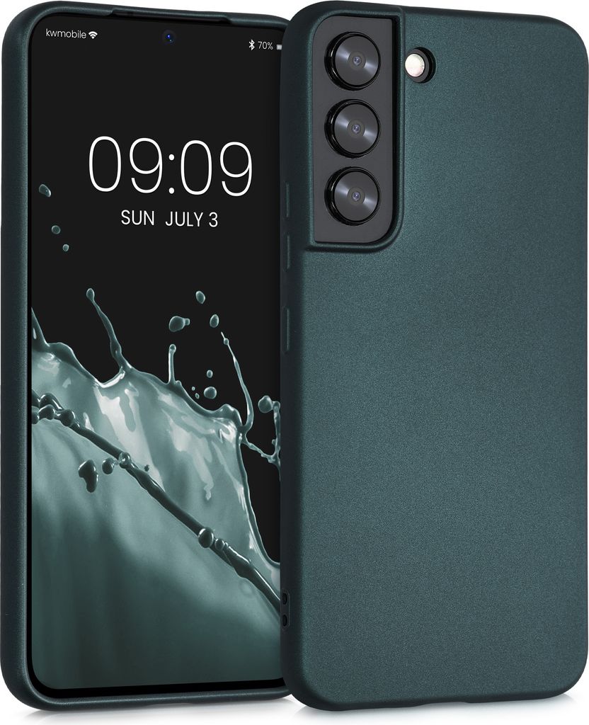 kwmobile Case kompatibel mit Samsung Galaxy S22 Hülle - Schutzhülle aus Silikon metallisch schimmernd - Handyhülle Metallic Petrol