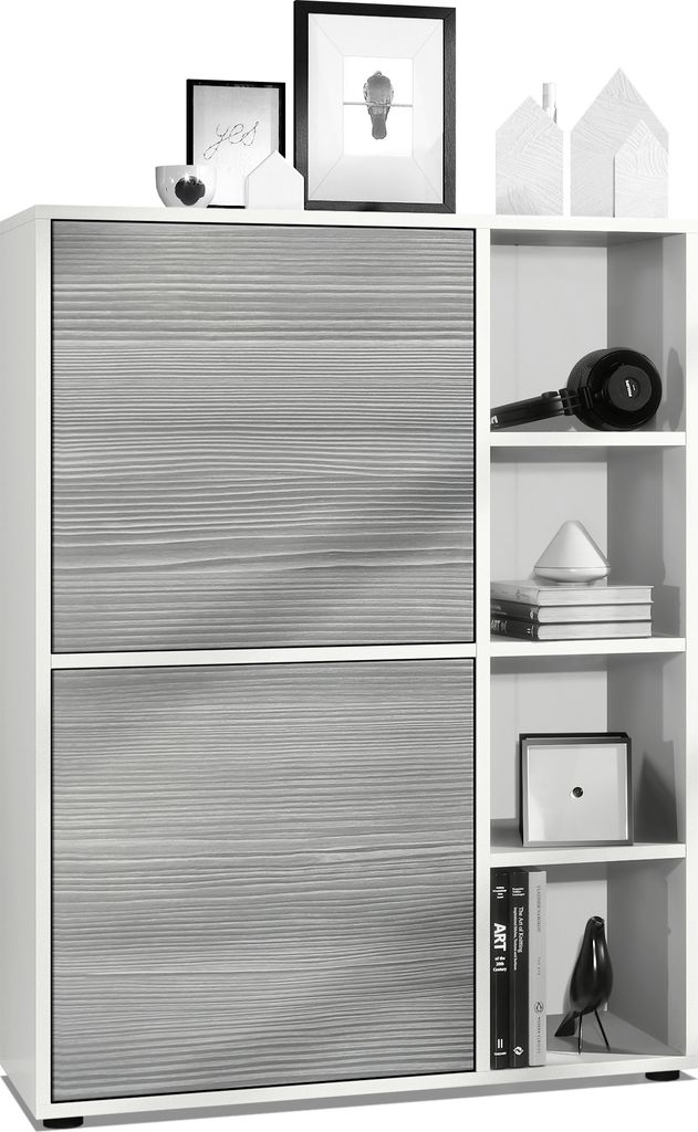 Vladon Highboard Schrank Anrichte Cuba mit 8 Fächern, Germany, Korpus in Weiß matt / Fronten in Avola-Anthrazit
