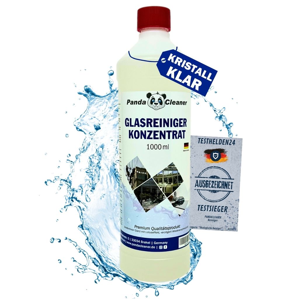 PandaCleaner Glasreiniger Konzentrat - 1000ml Glasreiniger Fenster - Fensterreiniger Konzentrat für streifenfreie Reinigung - Für alle Fenstersauger