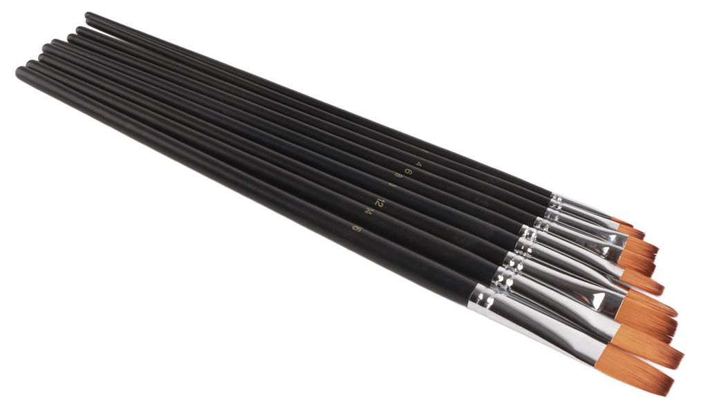 9-teiliges Set professioneller Künstlerpinsel aus Nylon mit schmaler, flacher Spitze und langem Griff