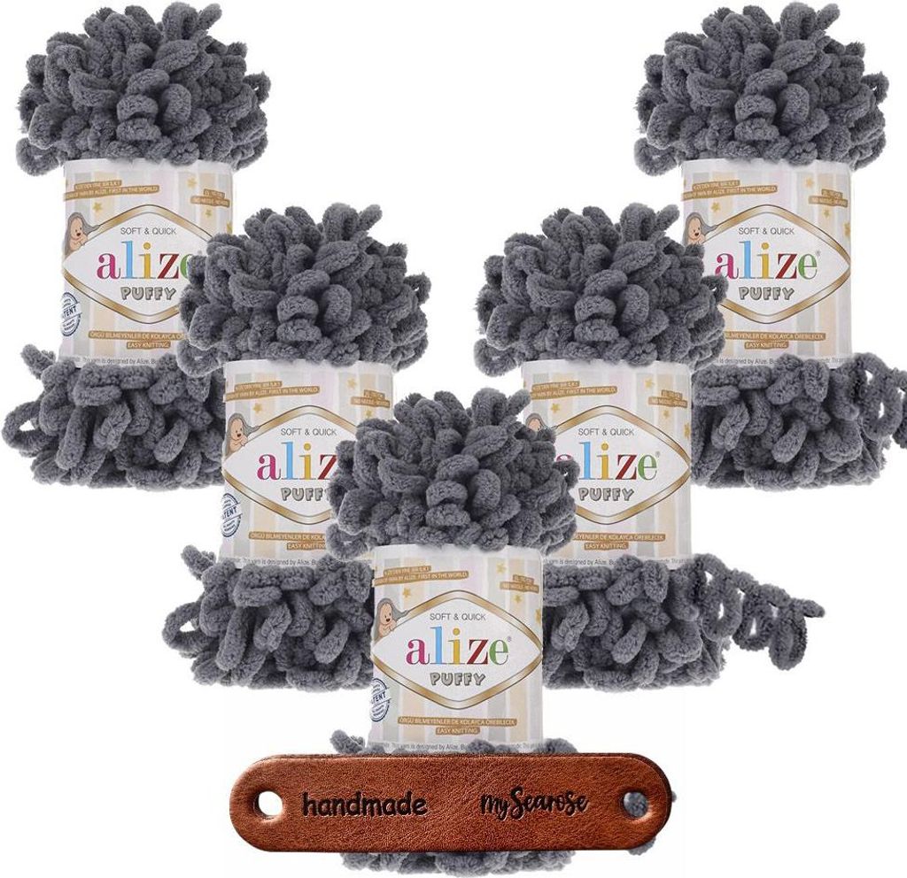 5 x ALIZE Puffy 87 Coal Grey mit Label