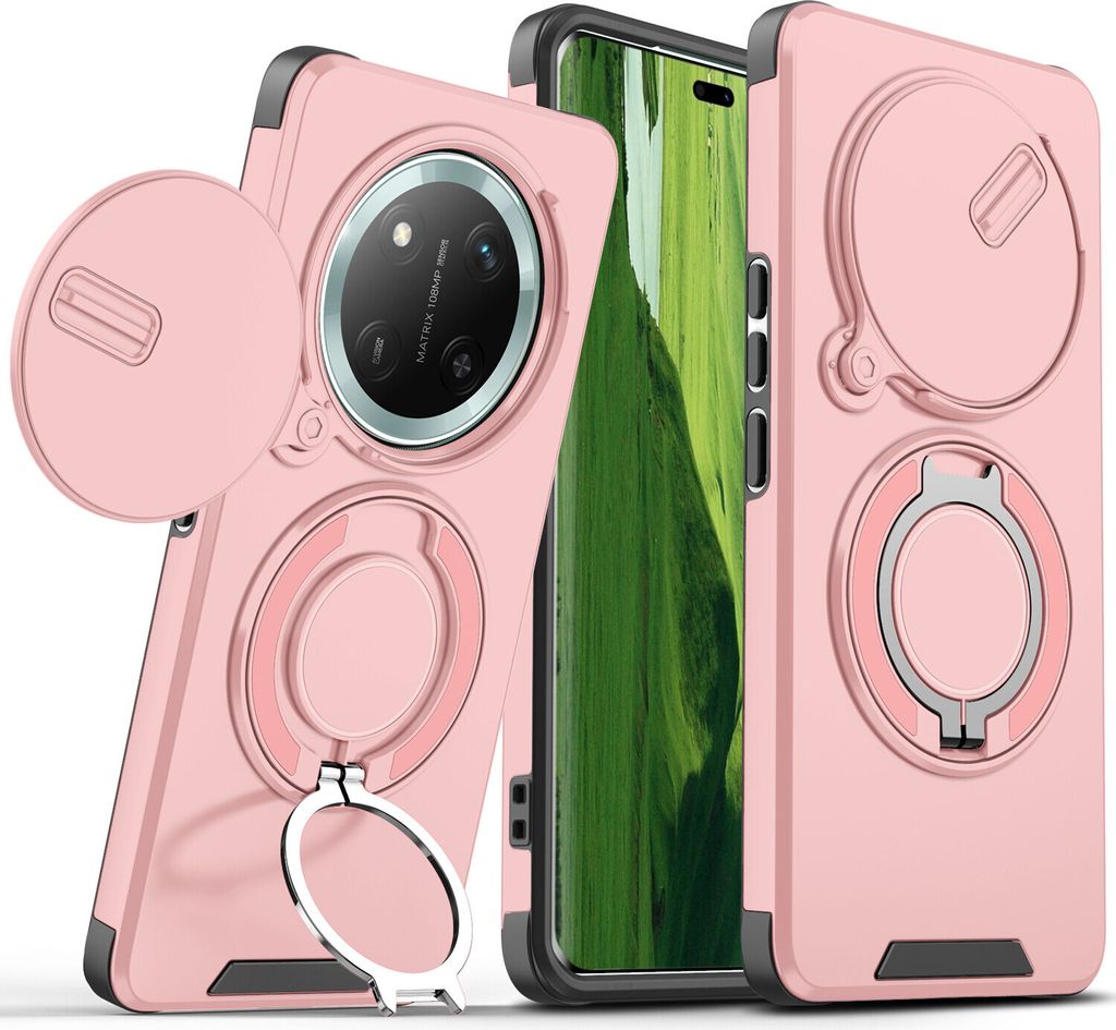Handyhülle für Honor X9C / Honor Magic7 Lite Dual-Layer Stoßfest Militär Hülle mit Dia Kameraschutz und Magnetisch Ring Ständer Pink