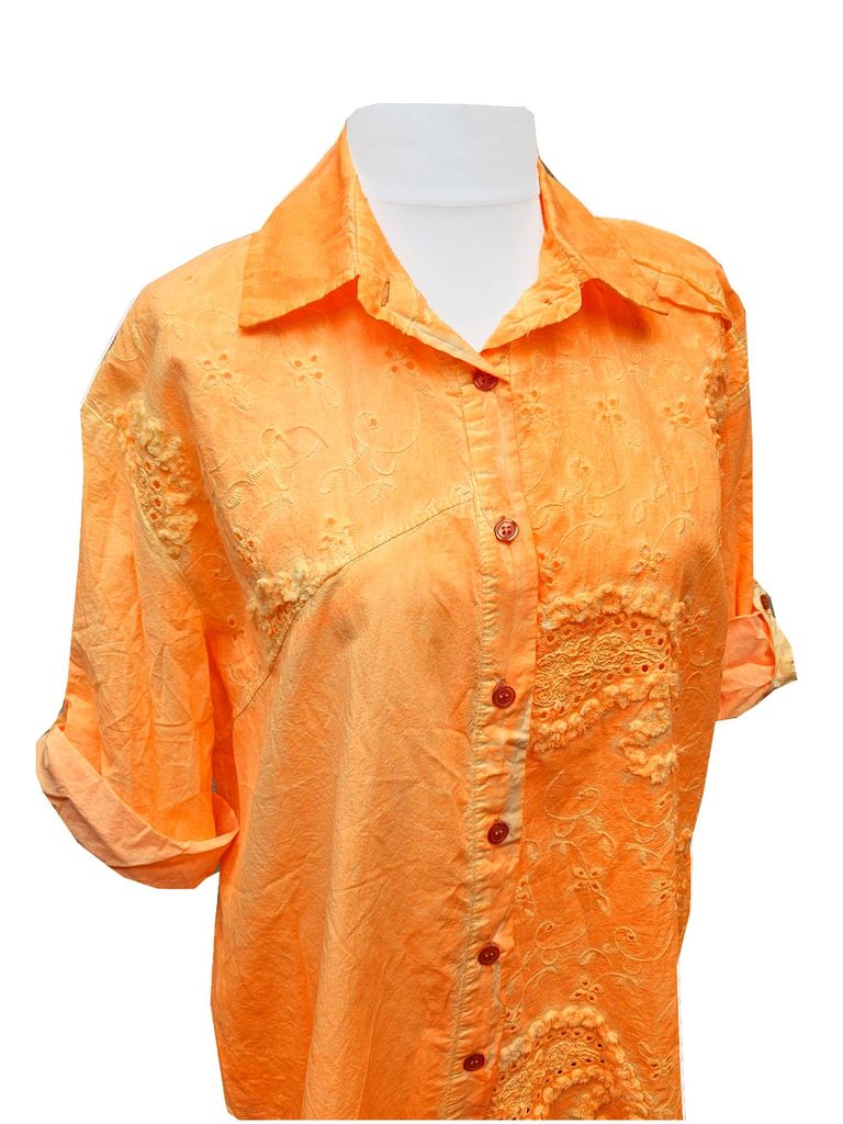 3D Paisley NEON ORANGE Bluse 3/4 Arm Lochstickerei 40 / 42 Sommerbluse Baumwolle