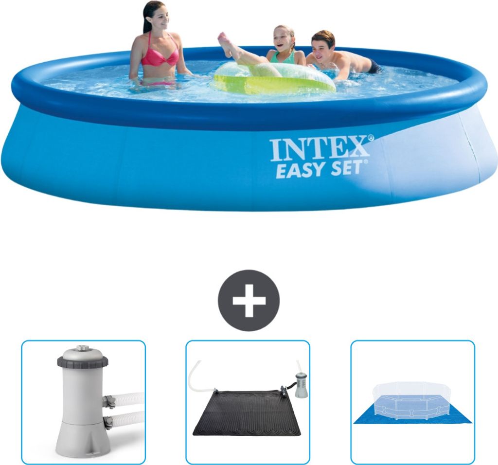 Intex runder aufblasbarer Easy Set-Pool – 396 x 84 cm – Blau – im Lieferumfang enthalten Filterpumpe für Schwimmbad - Solarmatte - Bodenplane