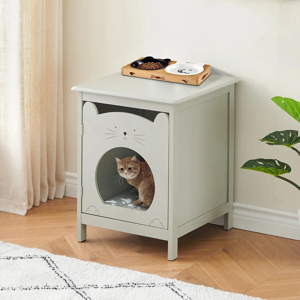 Table de chevet litière chat bois gris : la solution gain de place chic