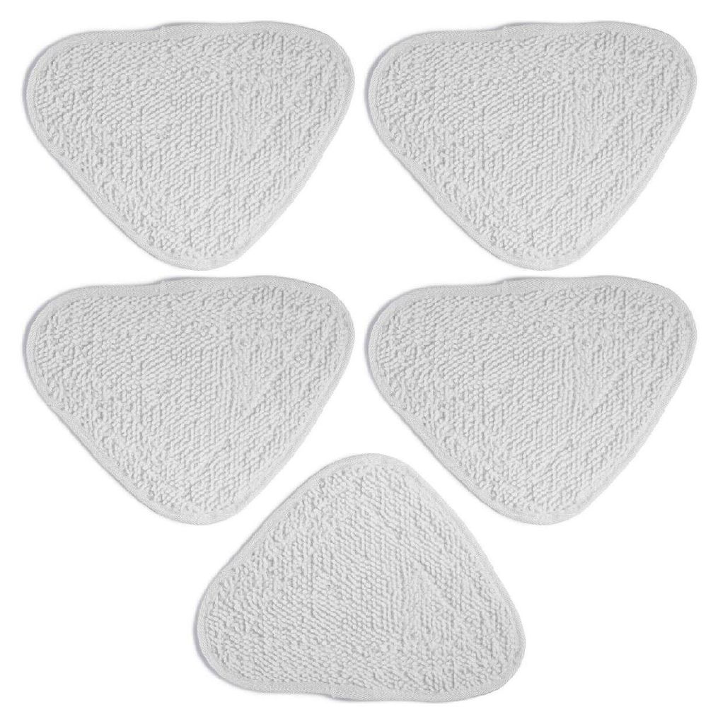 Five white triangular mop pads arranged in a cluster on a white background.