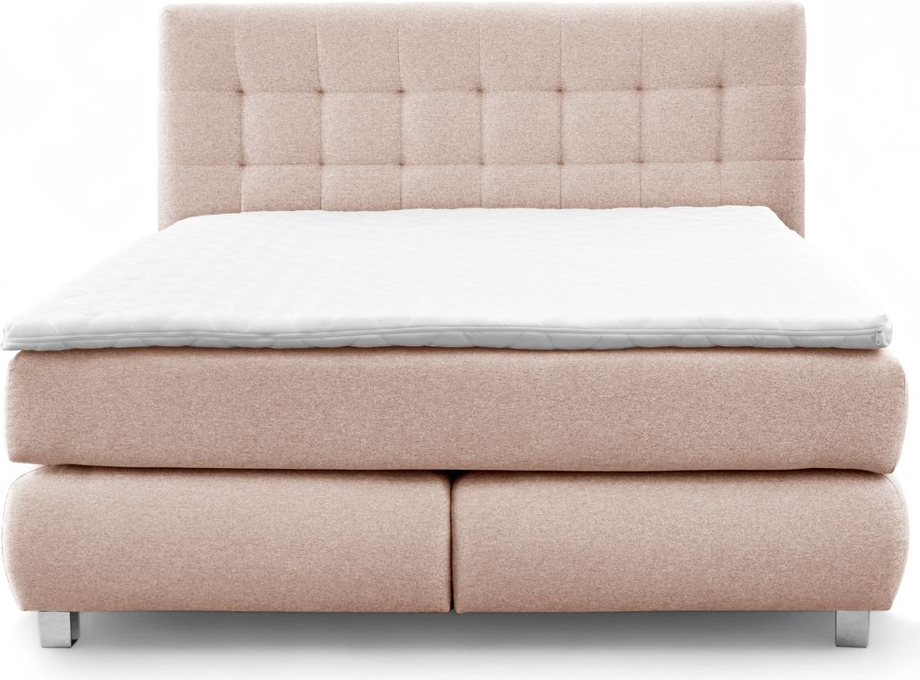 Echtes Boxspringbett BLAKE mit Pocketmatratze und Bonellmatratze Familienbett mit Topper und Taschenmatratze Bett mit 2 Matratzen (160x200, Beige)